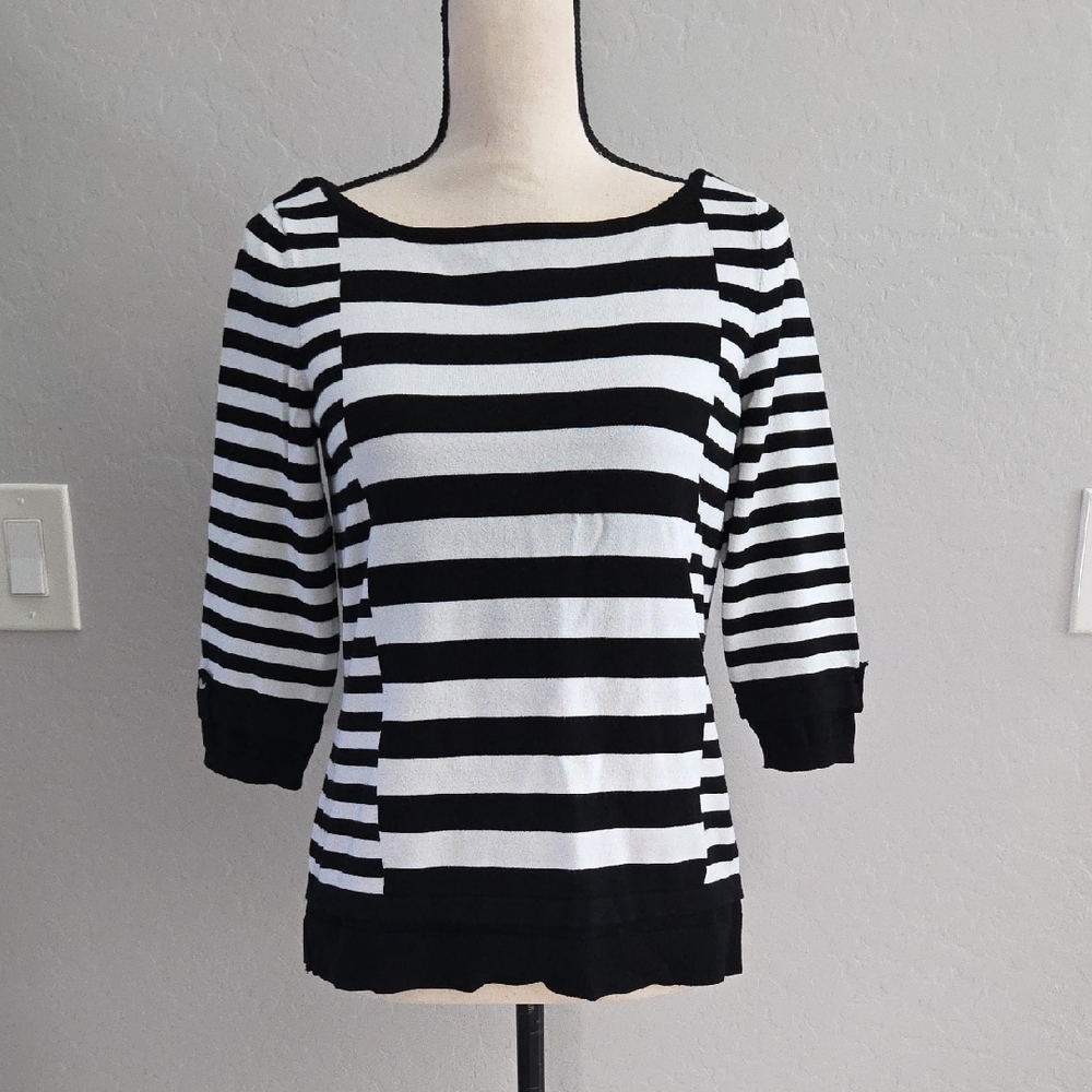 WHBM Duel Striped 3/4 Sleeve Sweater Size Med Very Flattering One Owner